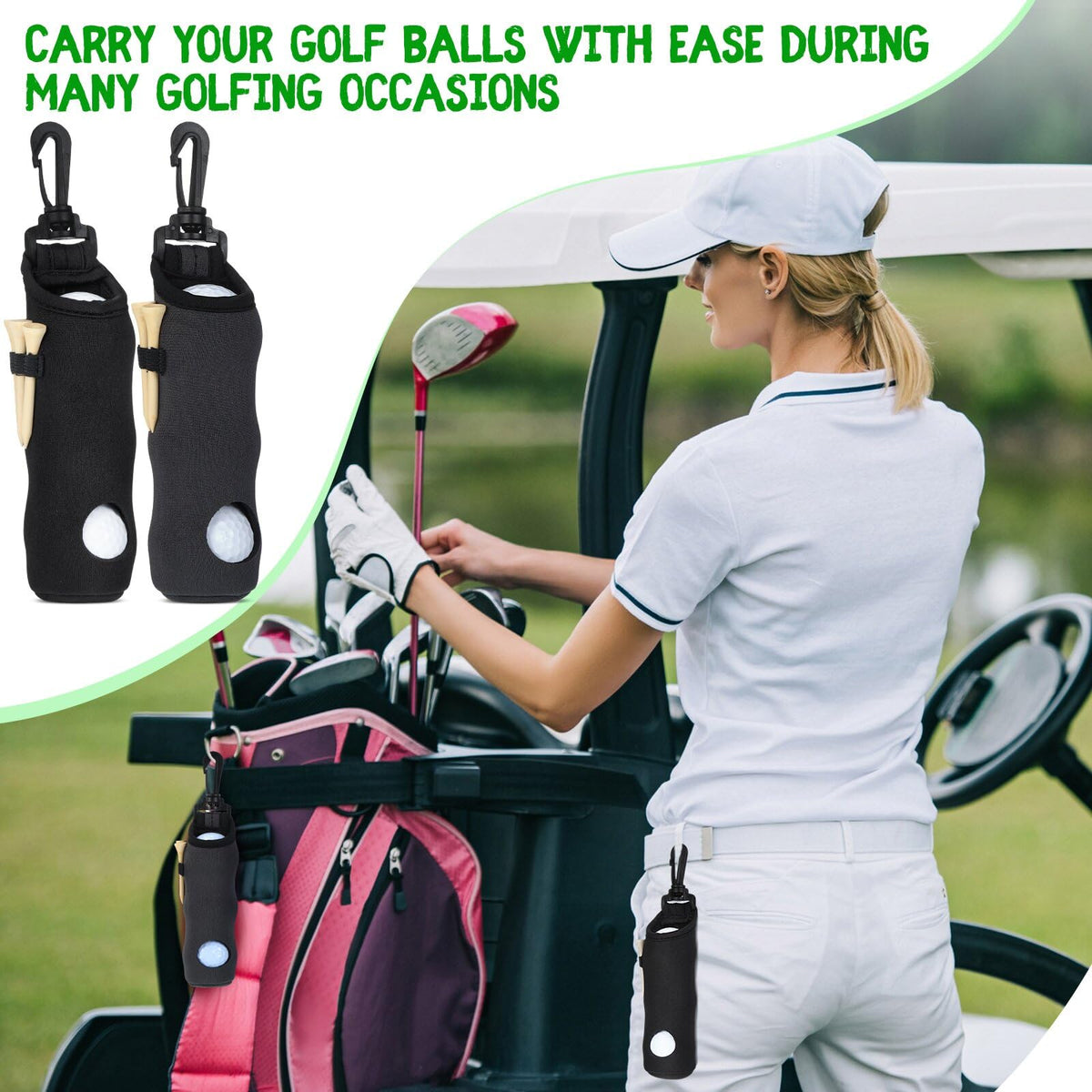 Halloscume golf ball holder displaying the two-hole design feature.