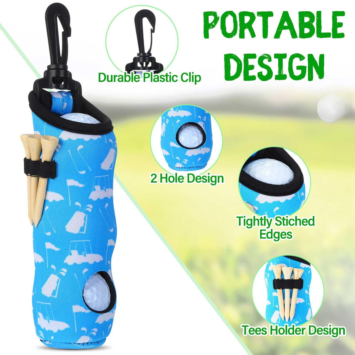 Halloscume multicolor golf bag pouch personalizes your kit while carrying up to three balls.