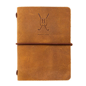 Handy Picks leather golf log cover close-up shows premium top-grain leather and durability.