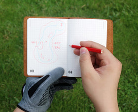 Handy Picks yardage book insert visible with 36 dot-map pages for planning.