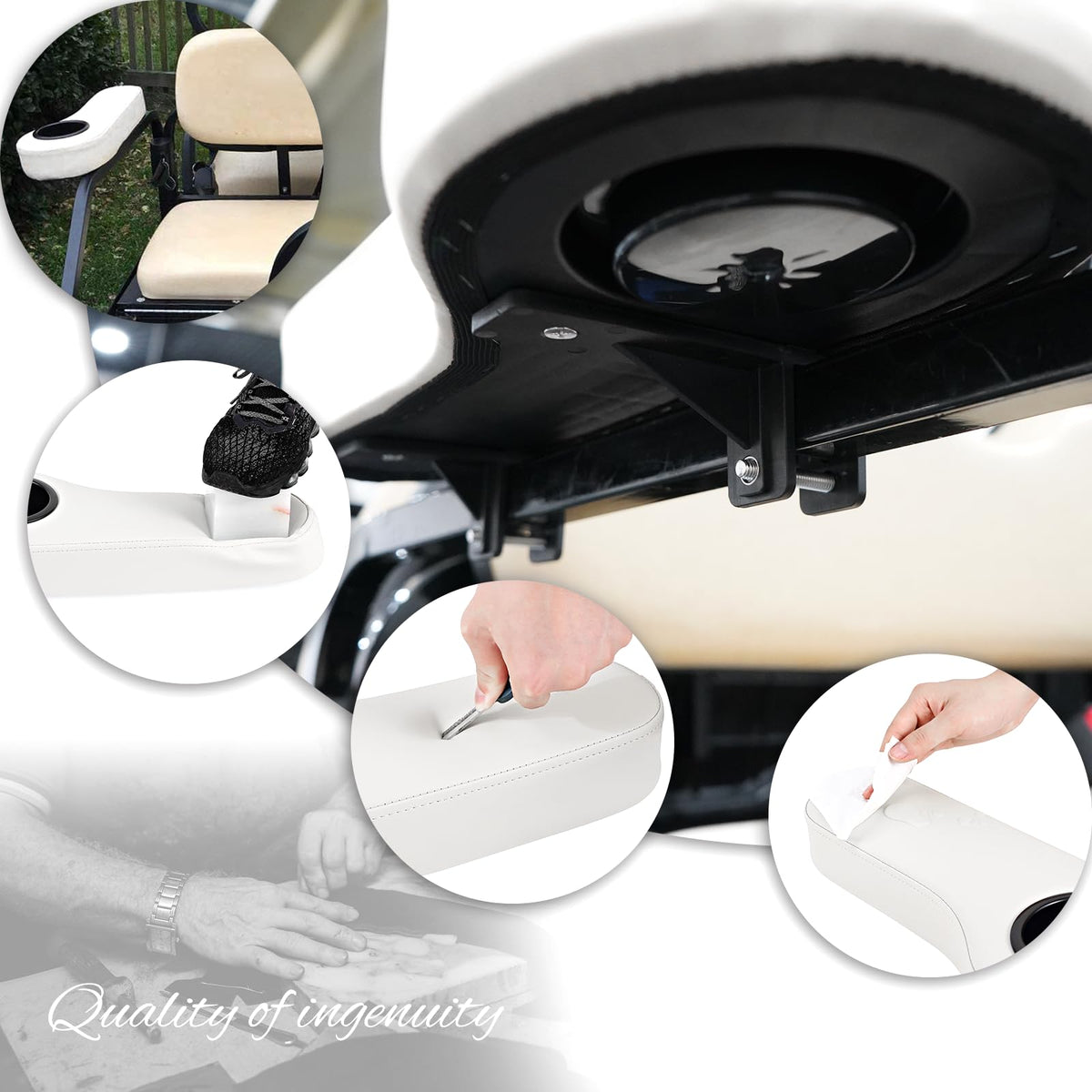 Hangkunnee armrest close-up shows cup holder and soft cushioning for comfort