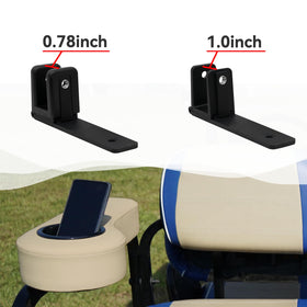 Universal-fit bracket affixed to a golf cart frame for quick mounting.