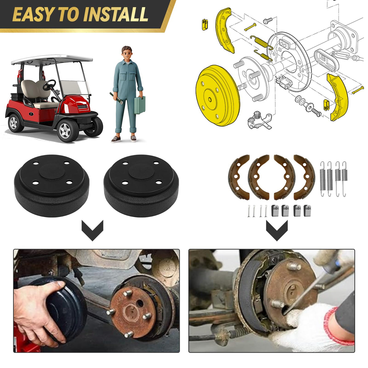 Hangkunnee Club Car Precedent brake kit ideal for easy retrofit on golf carts.
