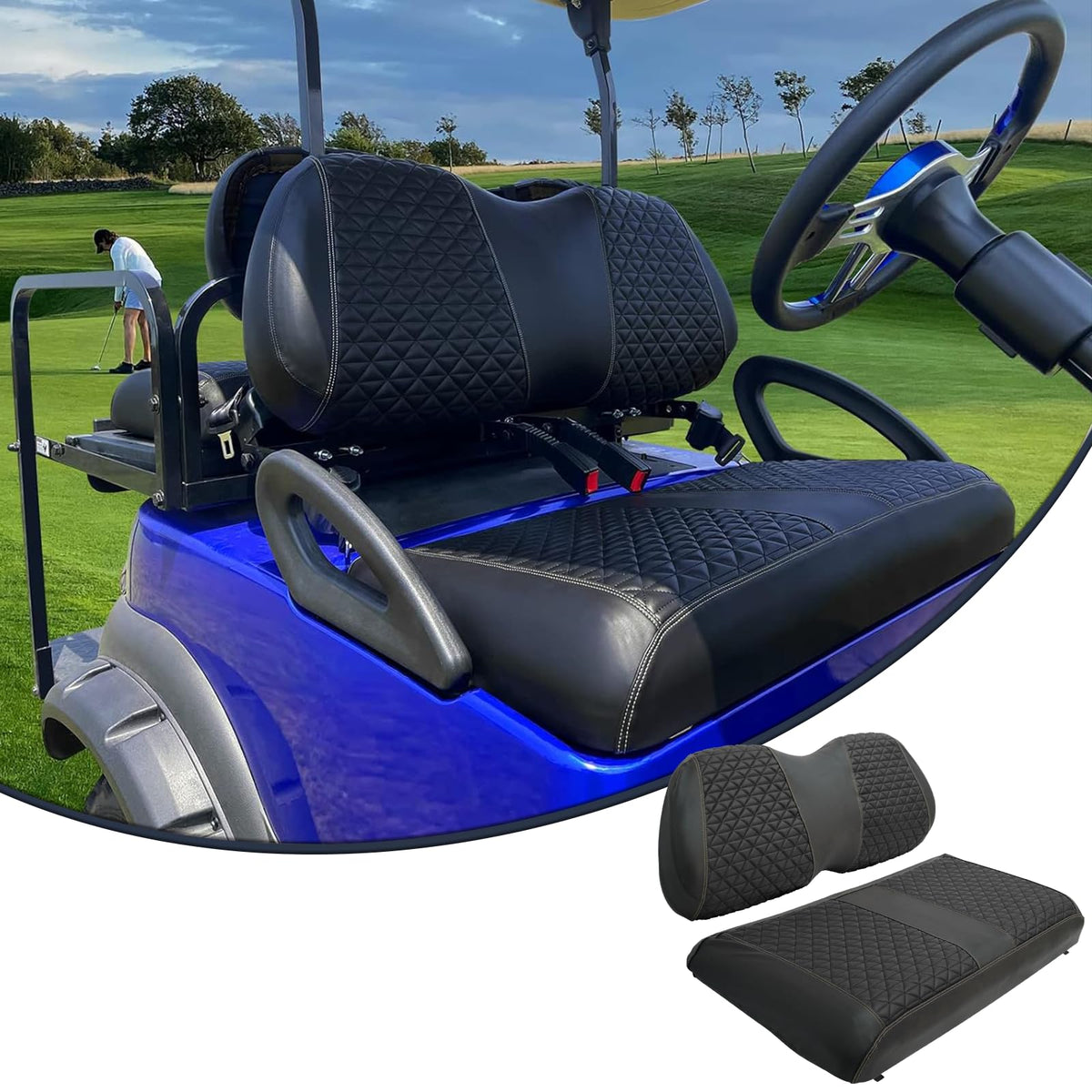 HANGKUNNEE Club Car Precedent front bench seat cover protects OEM seats with a durable fit.