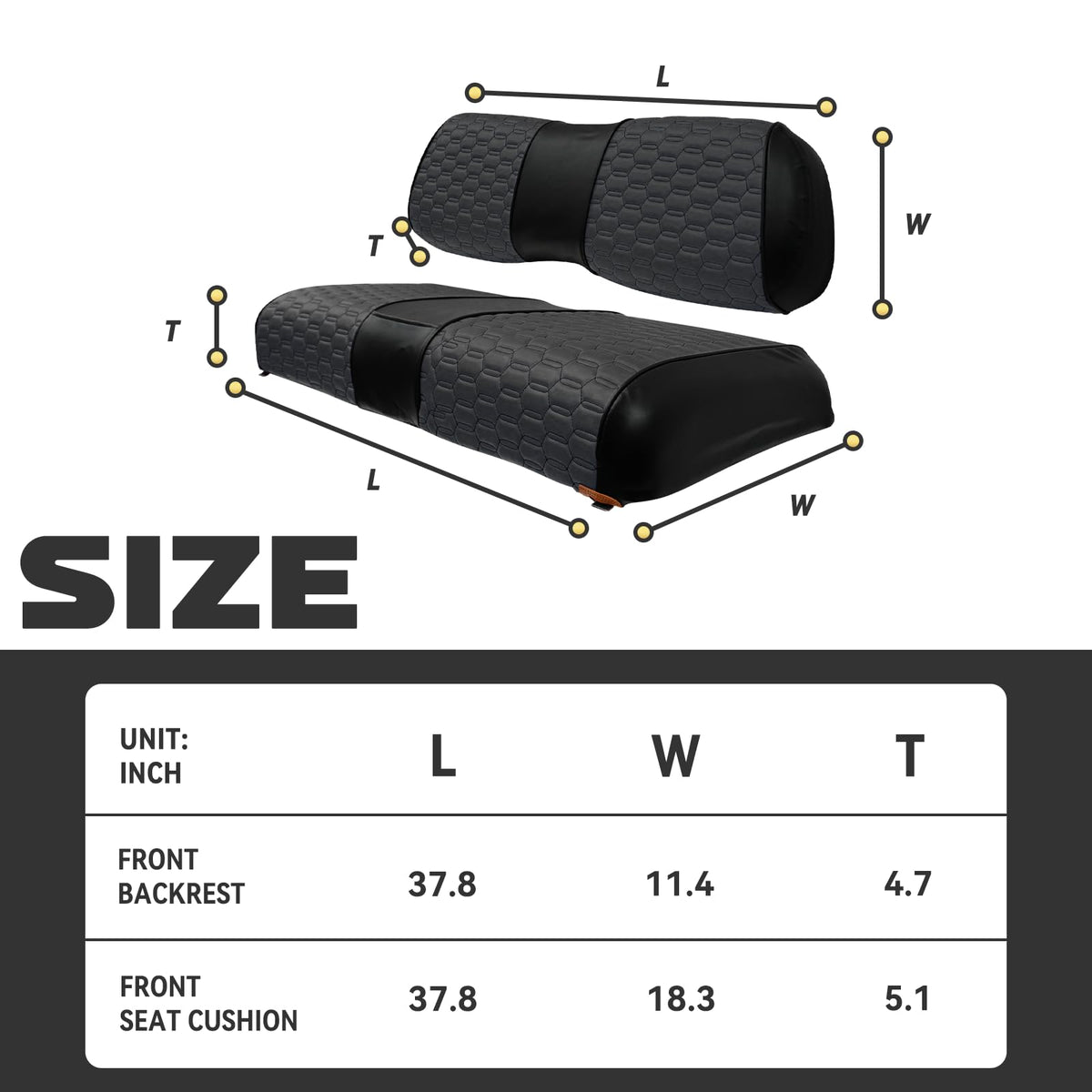 HANGKUNNEE ds seat cushion fit guide shows proper dimensions