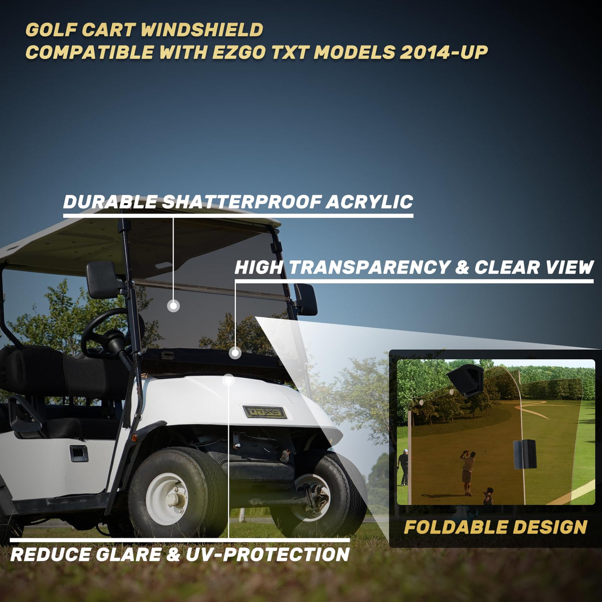 HANGKUNNEE EZGO TXT anti-UV windshield is durable and easy to clean.
