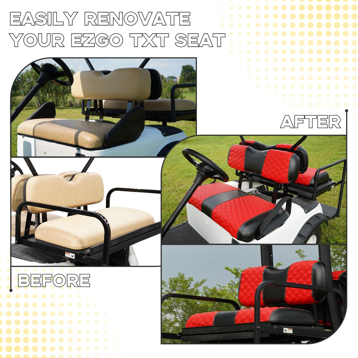 HANGKUNNEE EZGO TXT seat cover close-up shows thick padding.