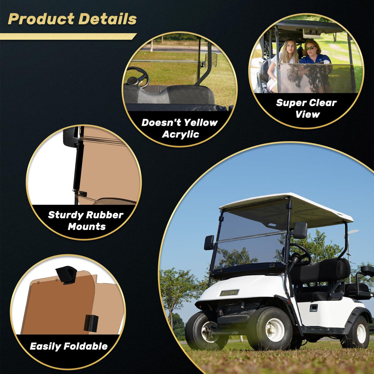 HANGKUNNEE EZGO TXT foldable windshield allows breeze while protecting eyes.