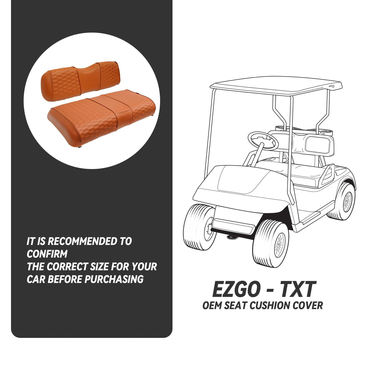 HANGKUNNEE EZGO TXT front seat cover installation view demonstrates quick, tool-free upgrade.