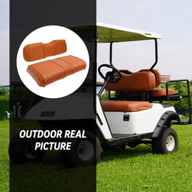 HANGKUNNEE EZGO TXT seat cover in brown enhances cart style and easy care.