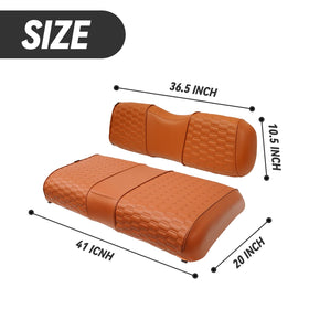 HANGKUNNEE EZGO TXT seat cover close-up shows durable brown vinyl and spill protection.