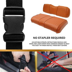 HANGKUNNEE EZGO TXT brown vinyl seat cover detail highlights easy maintenance.