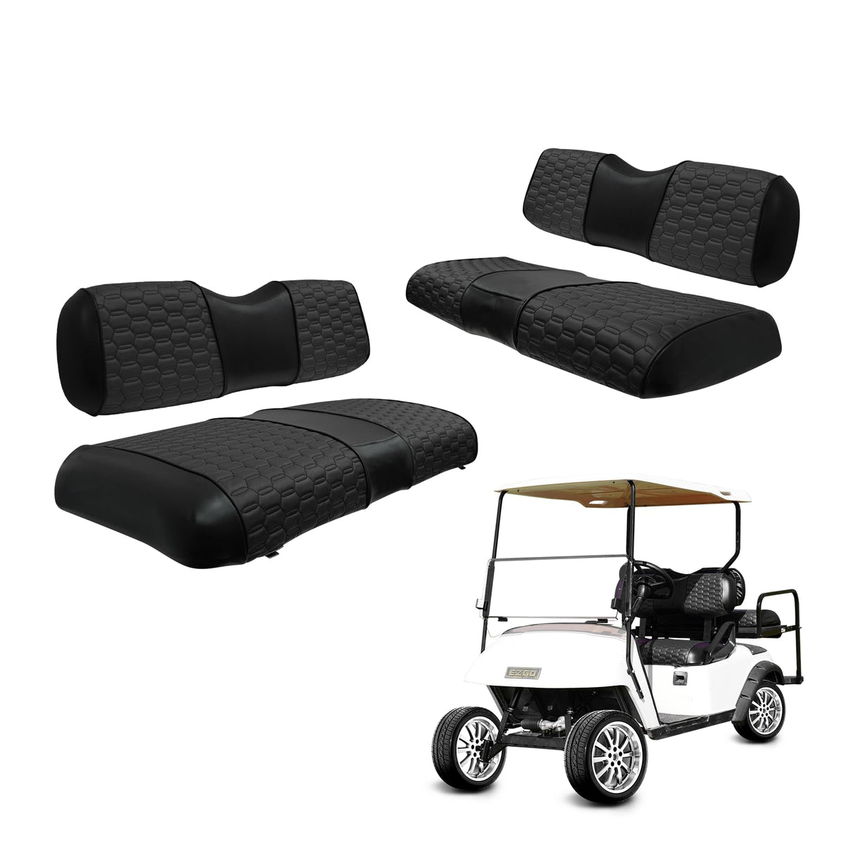 HANGKUNNEE front EZGO TXT seat cover protects against spills and wear.