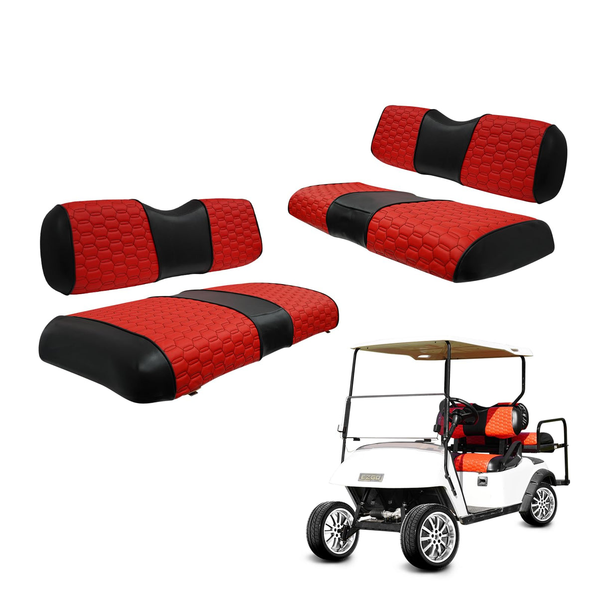 HANGKUNNEE golf cart front seat cover with storage pockets protects and organizes your cabin.