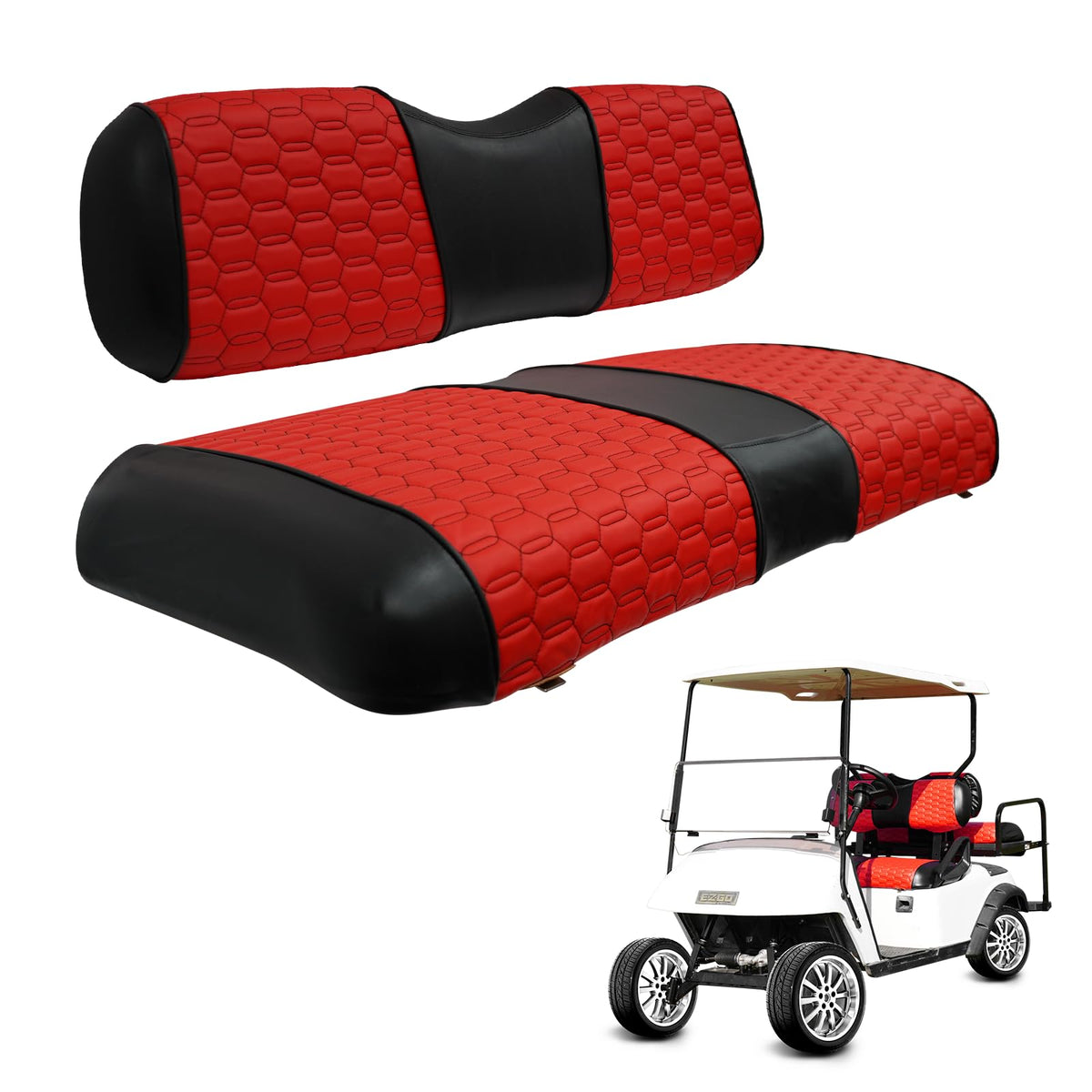 HANGKUNNEE hexagon seat cover for EZGO TXT with red stitching protects seats from wear.