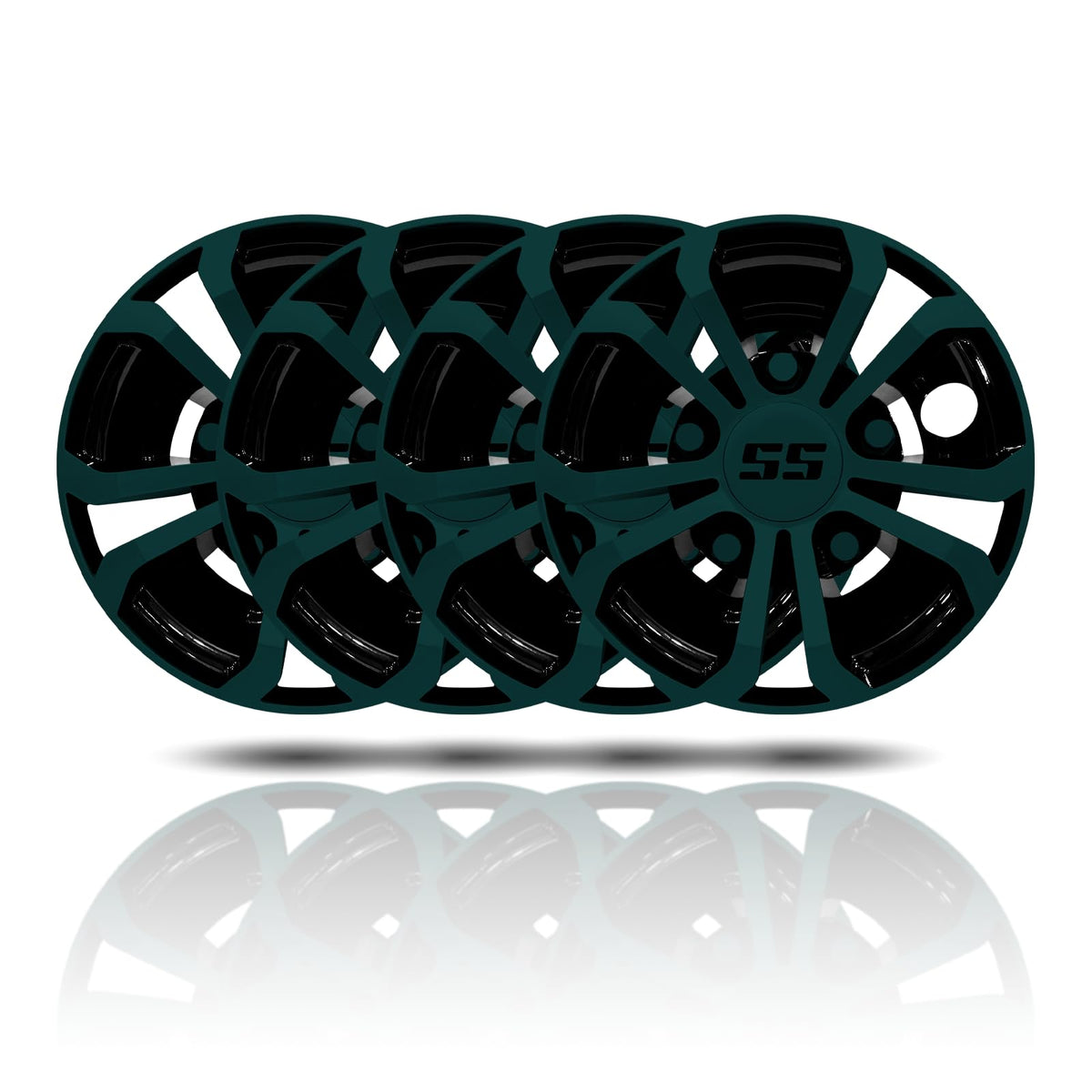 HANGKUNNEE 8in black-green gloss wheel cover for golf carts
