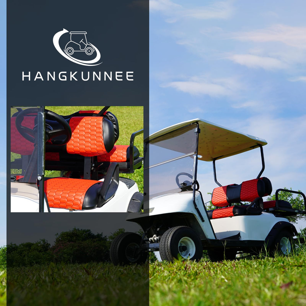HANGKUNNEE red-stitch hexagon cover adds style and seat protection.