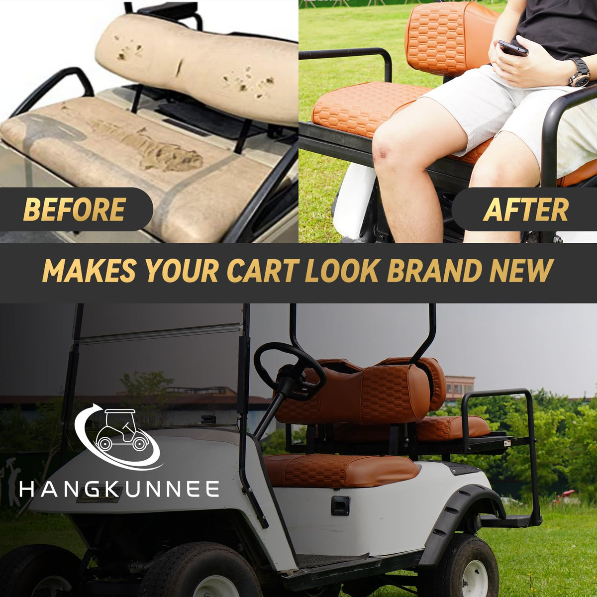 HANGKUNNEE seat cover material closeup shows durable vinyl and mesh.