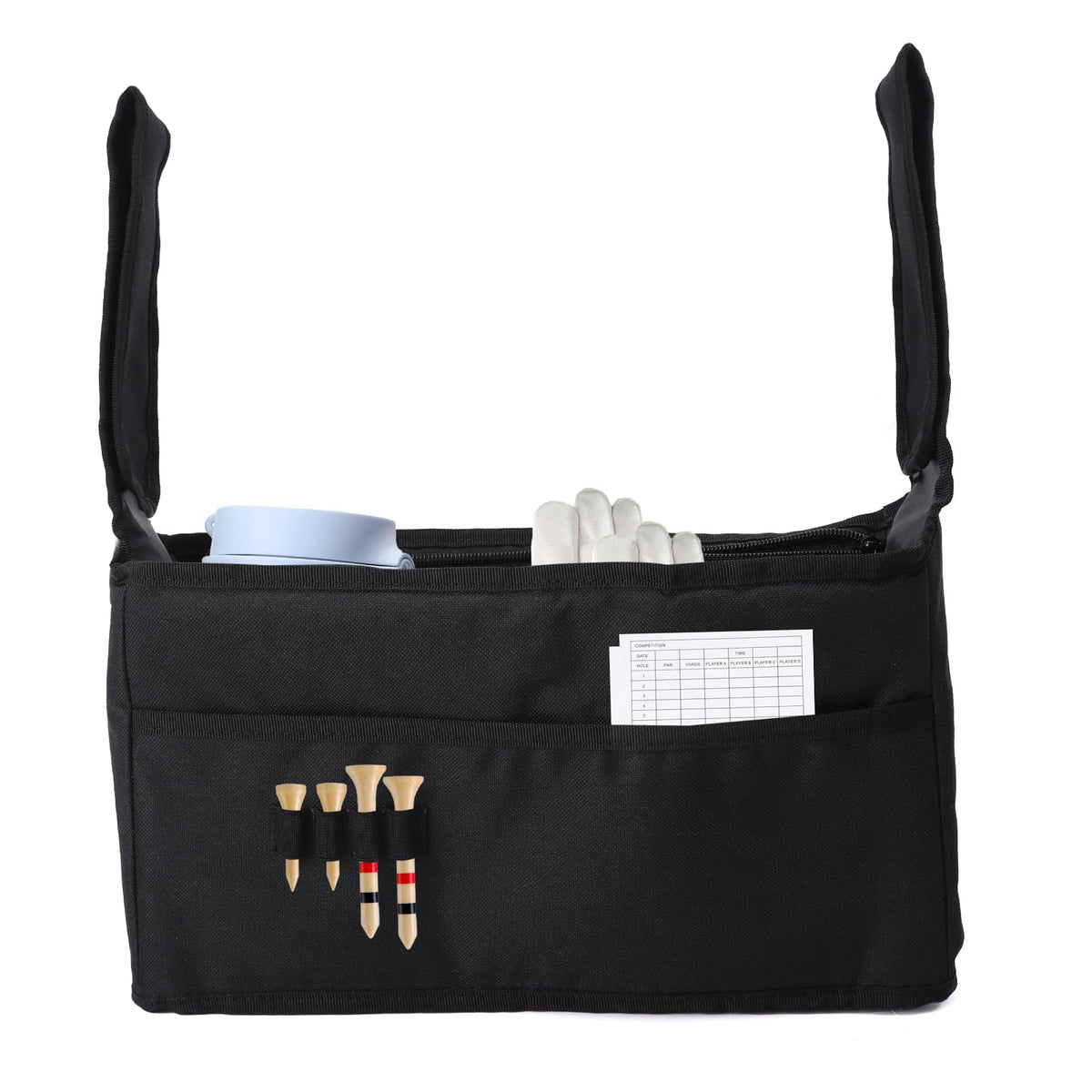 Hanlego lightweight foldable golf bag front view shows accessible storage.