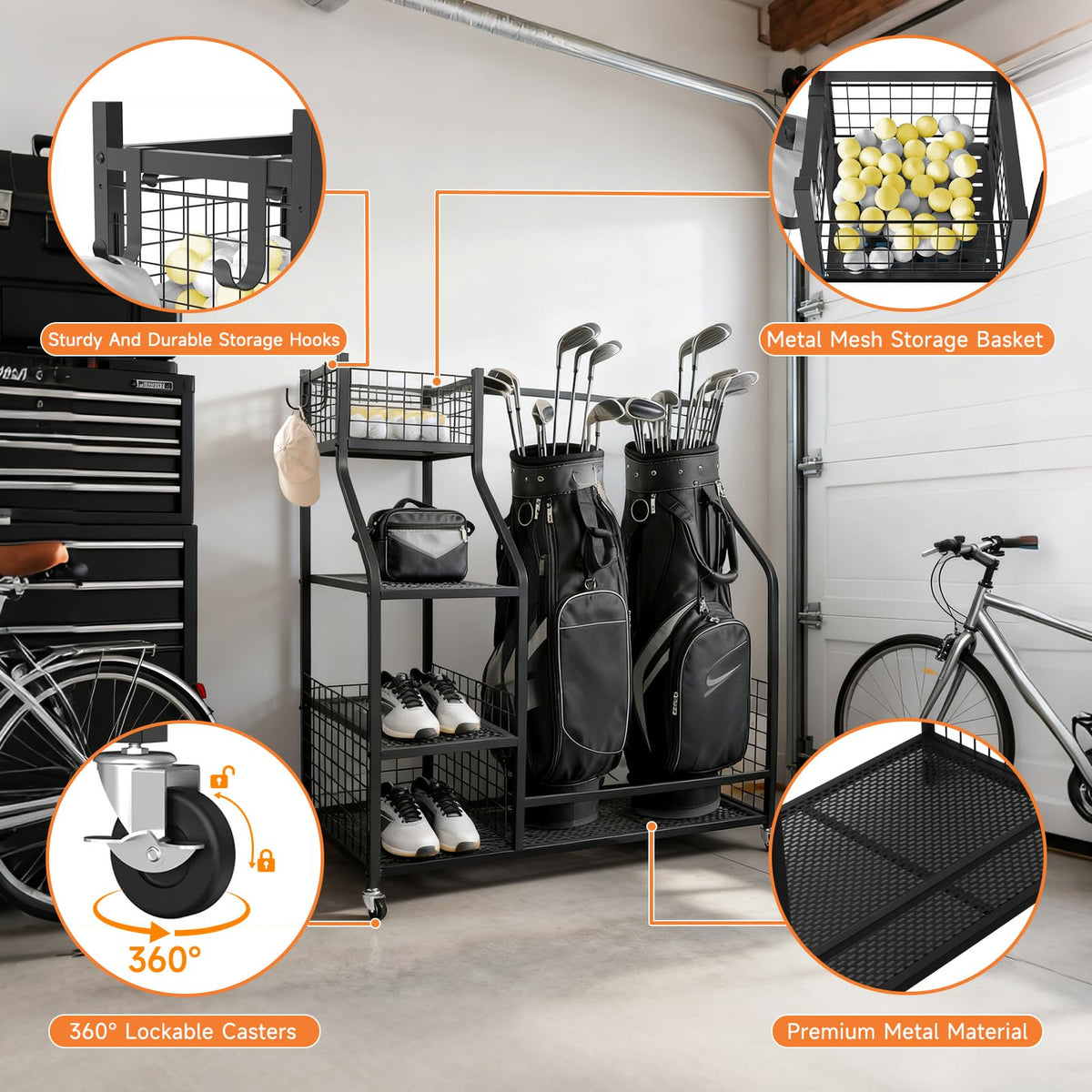 Hanmir adjustable hooks and storage shelves highlight flexible organization for golf gear