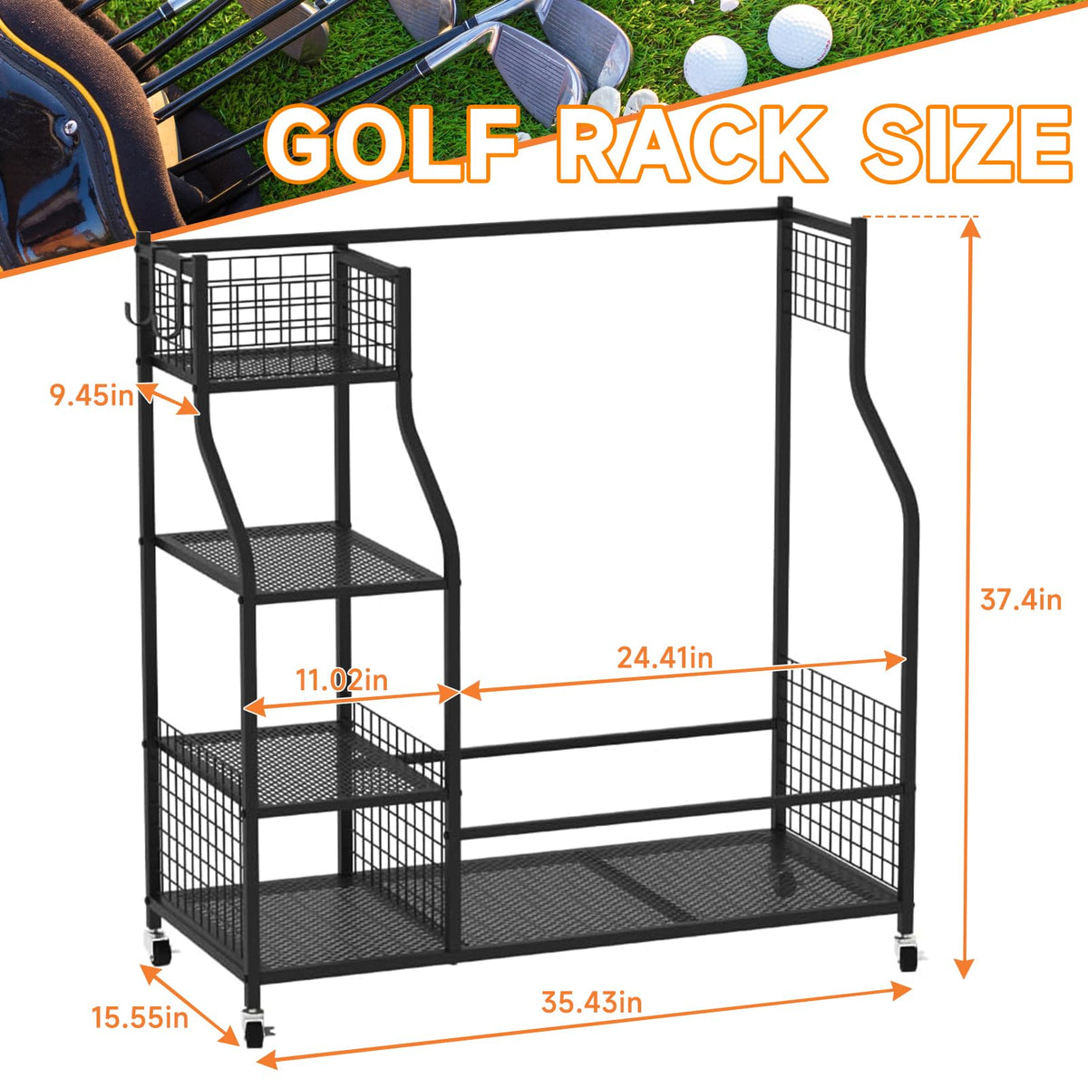 Hanmir golf ball storage rack side angle demonstrates easy access and robust capacity