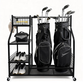 Hanmir sports equipment organizer front view showing organized gear and space-saving design