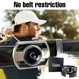 Front buckle features replaceable ball markers for convenience