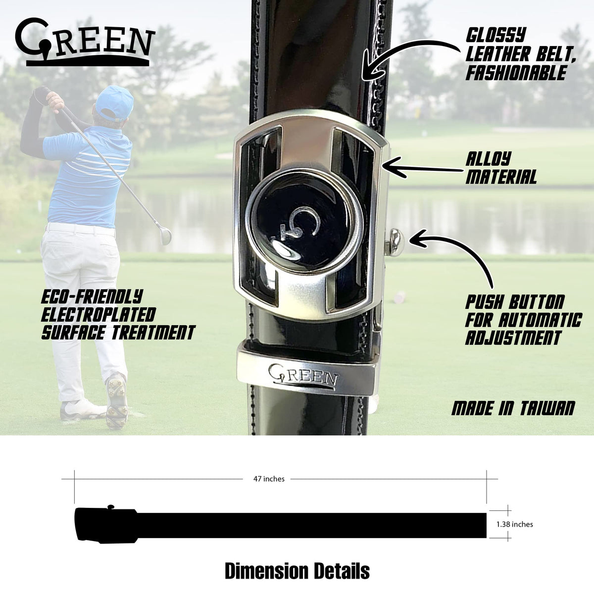 Glossy leather finish adds a stylish look to Hanway golf belt