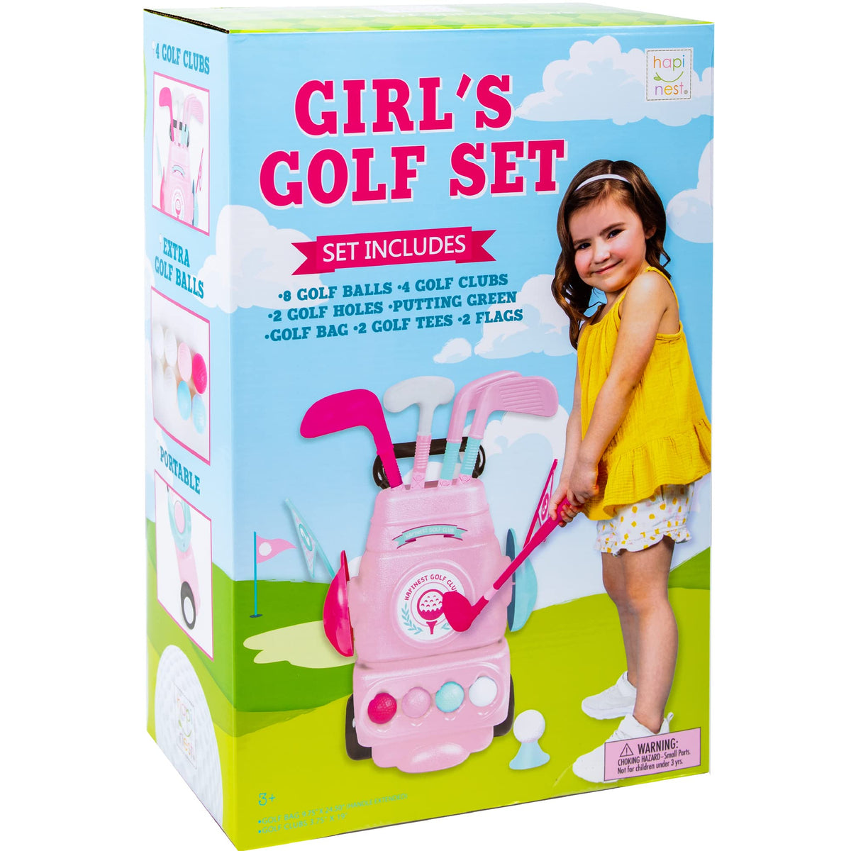 Hapinest 13x47 putting green pink helps develop aim and coordination during play.