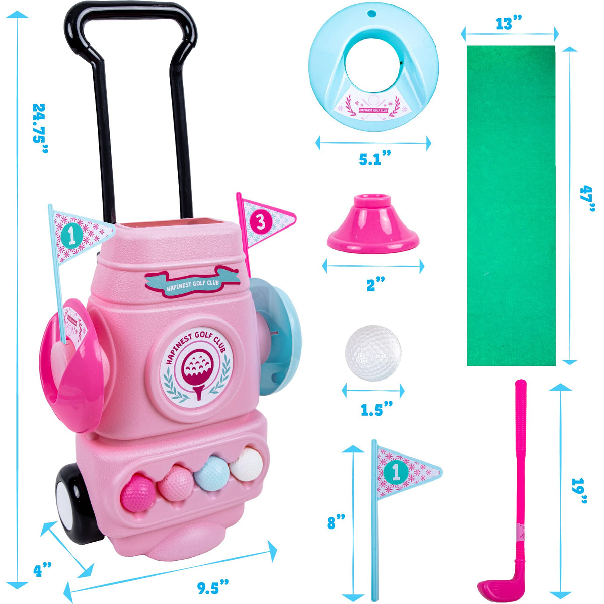 Hapinest toddler girl golf clubs pink durable design supports safe, kid-friendly practice.