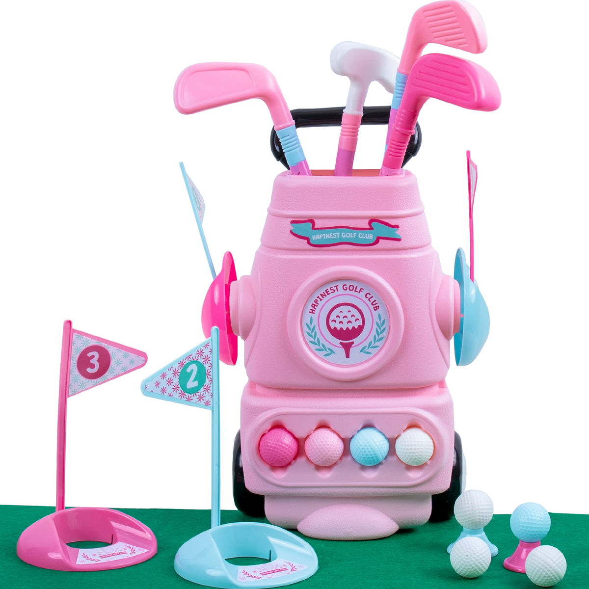 Hapinest Toddler Girl Golf Set Pink contents promotes early motor skills during playtime.