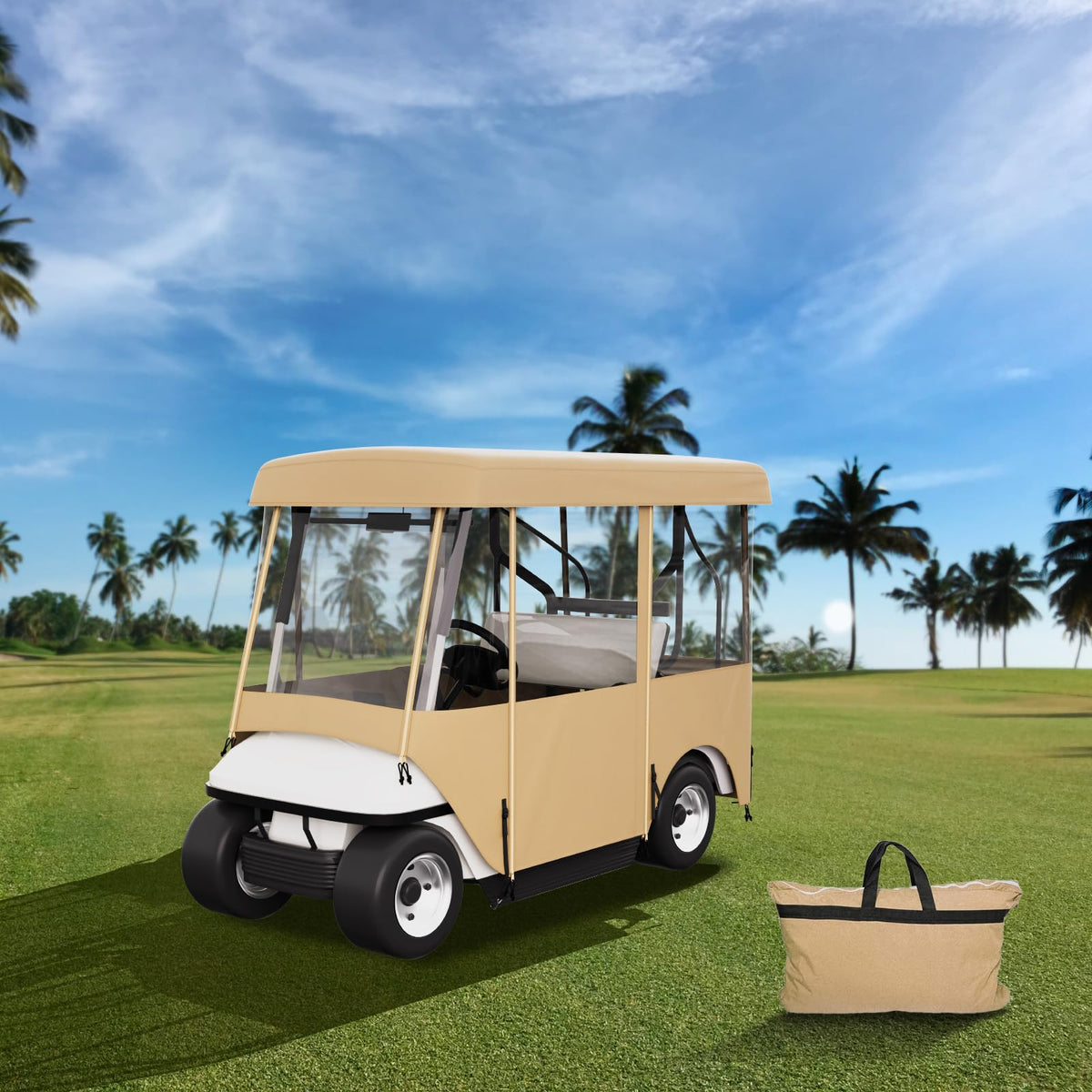 Happybuy four-seat golf cart enclosure with front view showing weather protection.