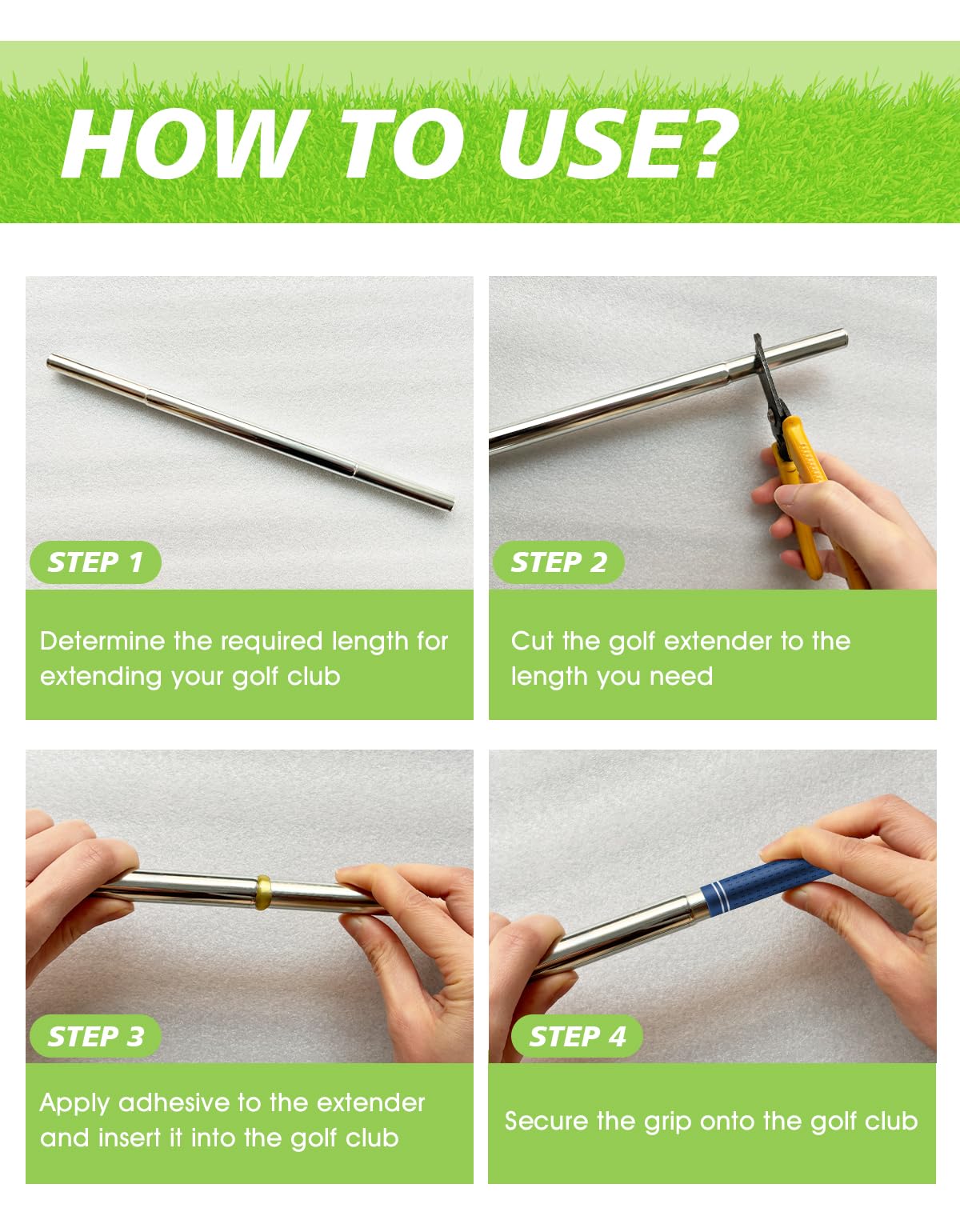 Hateenru golf extensions quick-fit attachment demonstrates easy, tool-free installation.