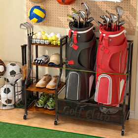 HavenlyYouth golf bag storage showing 360° swivel wheels for easy movement.