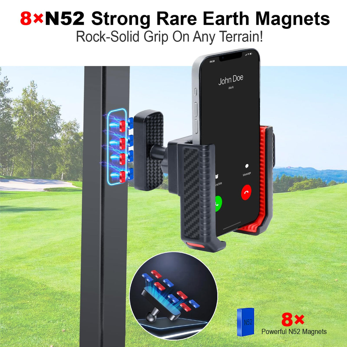 8 N52 magnets close-up showing ultra-strong hold on steel bars