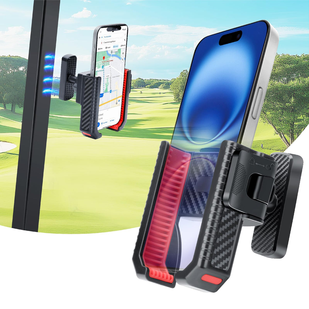 Haxmuti golf cart phone holder base on frame enables secure use