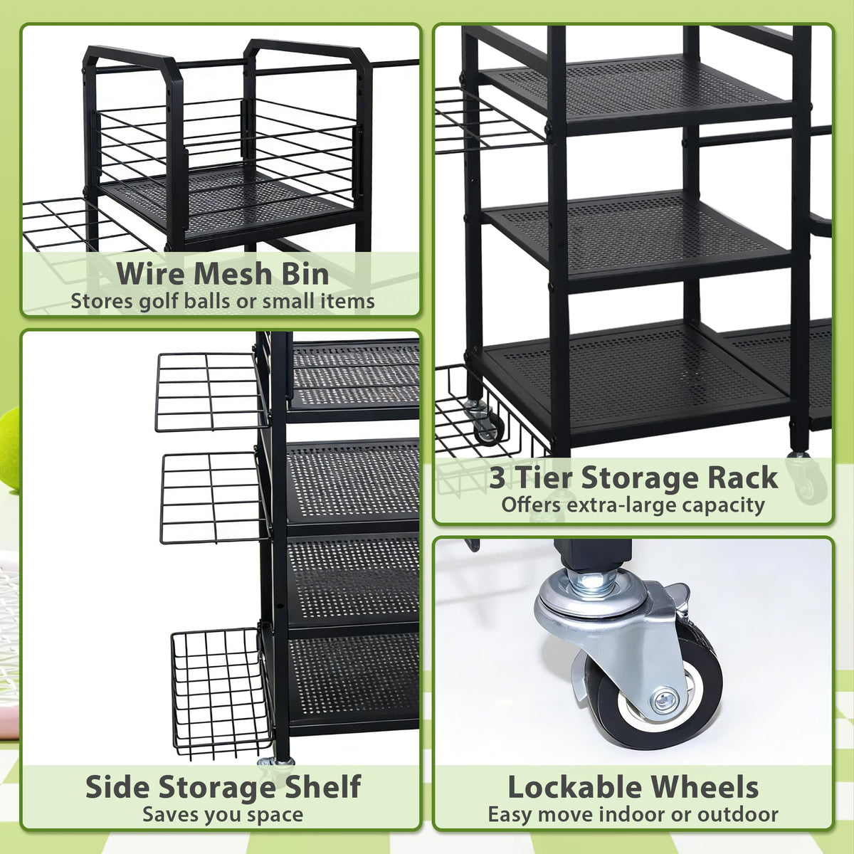 HbSpacstial golf bag storage rack with four shelves stores shoes and balls