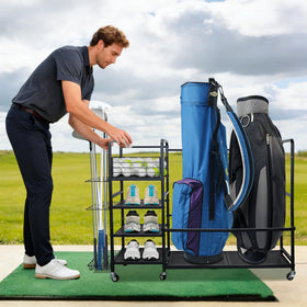 HbSpacstial golf bag storage rack compact design fits home garages neatly