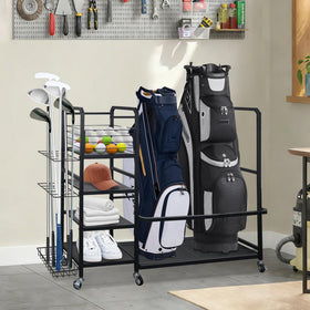 HbSpacstial golf bag storage rack supports heavy gear off the floor