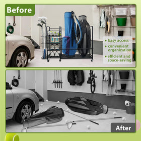 HbSpacstial golf bag storage rack powder-coated frame resists rust in garages