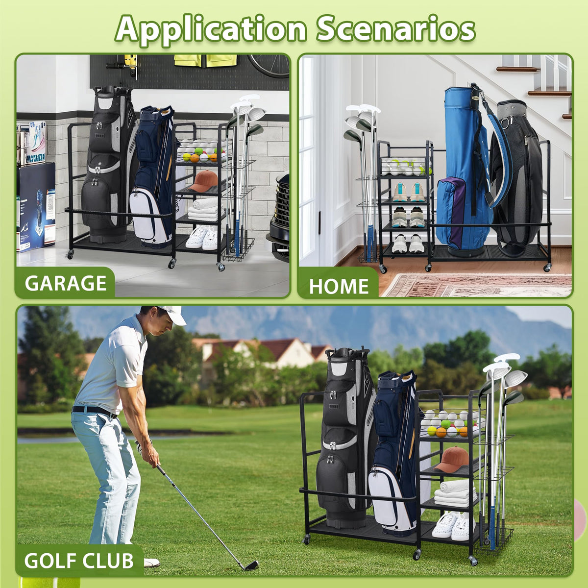HbSpacstial golf bag storage rack elastic straps secure bags during transport