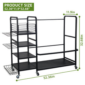 HbSpacstial golf bag storage rack side view shows four-tier shelves for gear