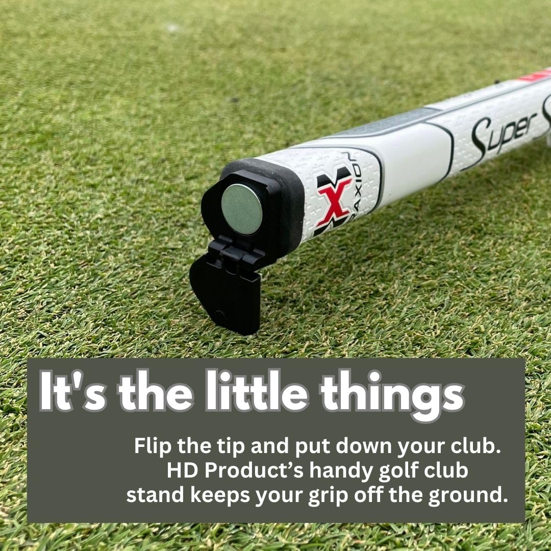 HD Products putter prop stand with magnetic ball marker slot for etiquette.