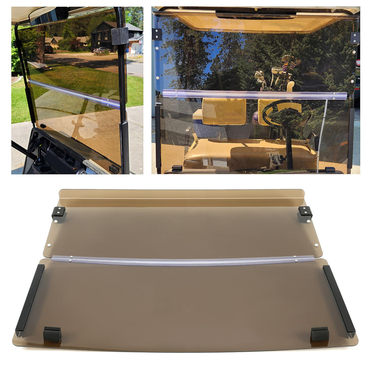 HECASA tinted EZGO Marathon front windshield protects eyes from wind.