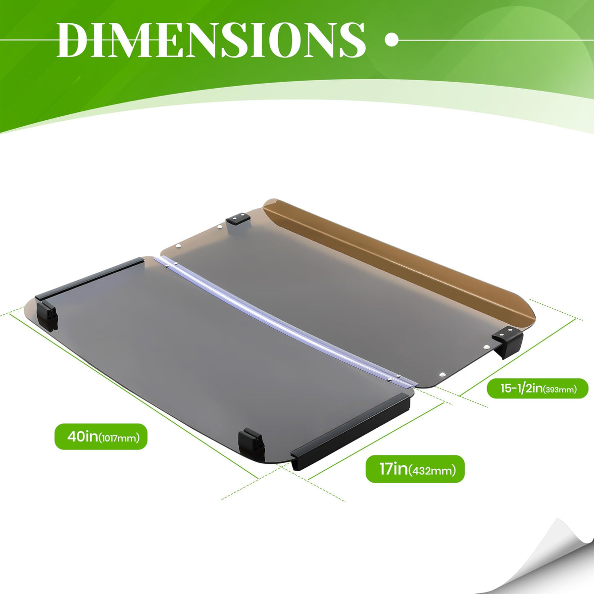 HECASA tinted windshield in folded position showing airflow and versatility