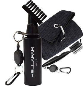 Hellafar Golf club cleaning kit with bottle brush on the course