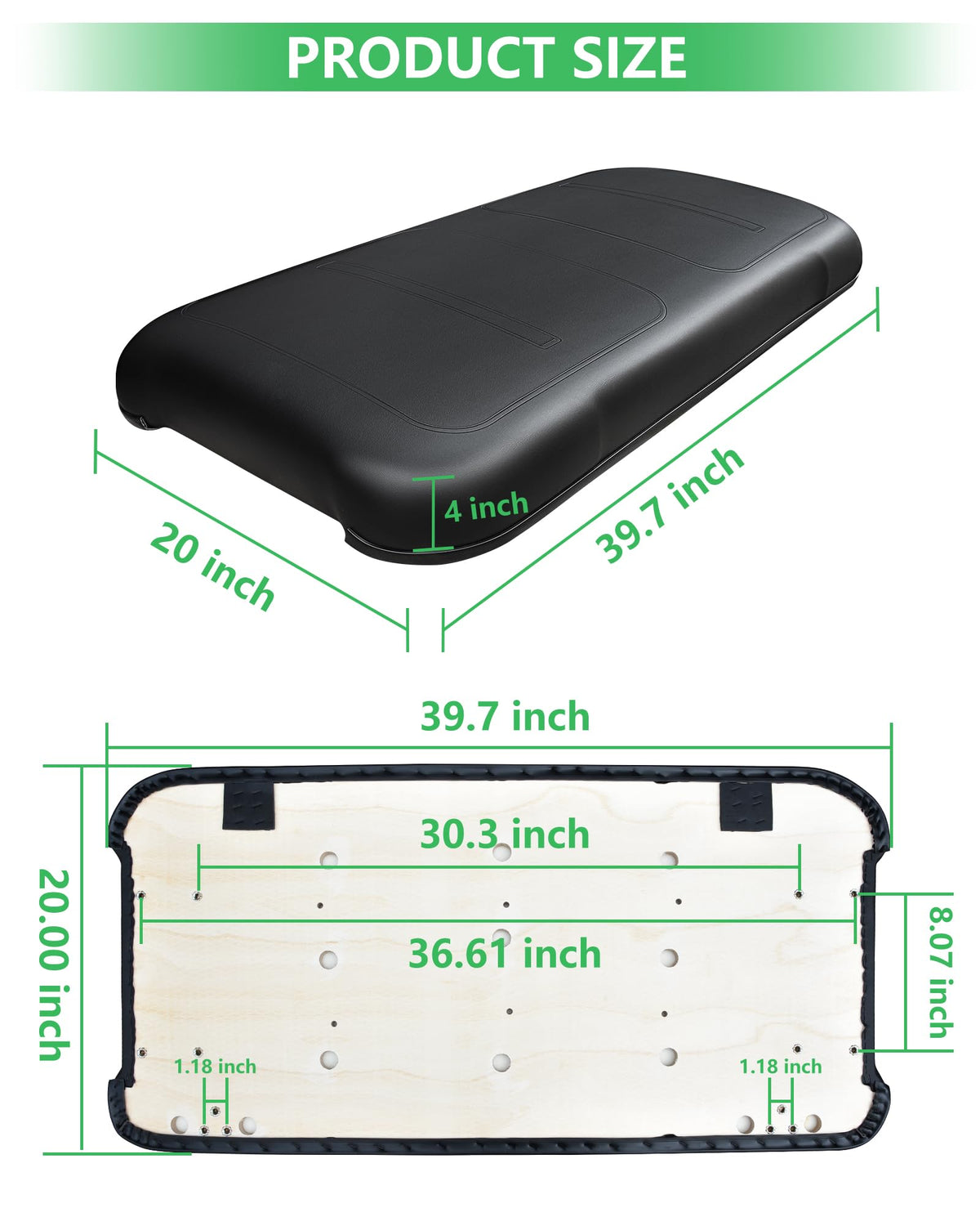 HEOHOU EZGO front seat bottom cushion in black on a golf cart interior