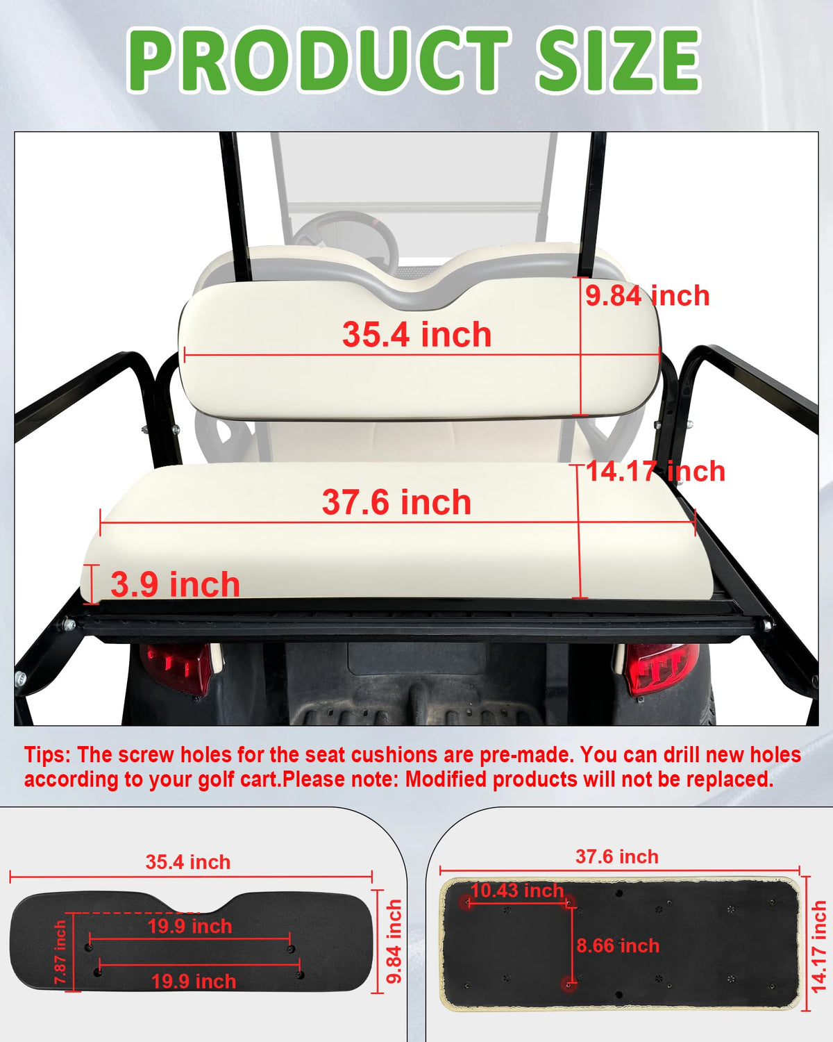 Pre-made holes help align cushions during installation