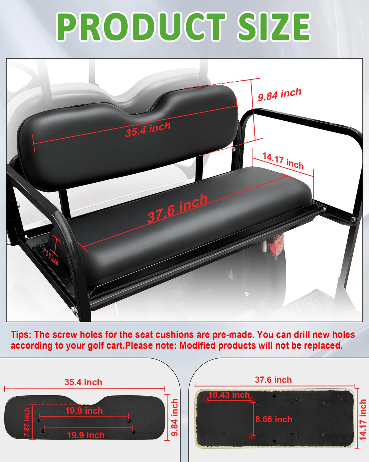HEOHOU EZGO TXT-compatible rear seat cushion installation example.