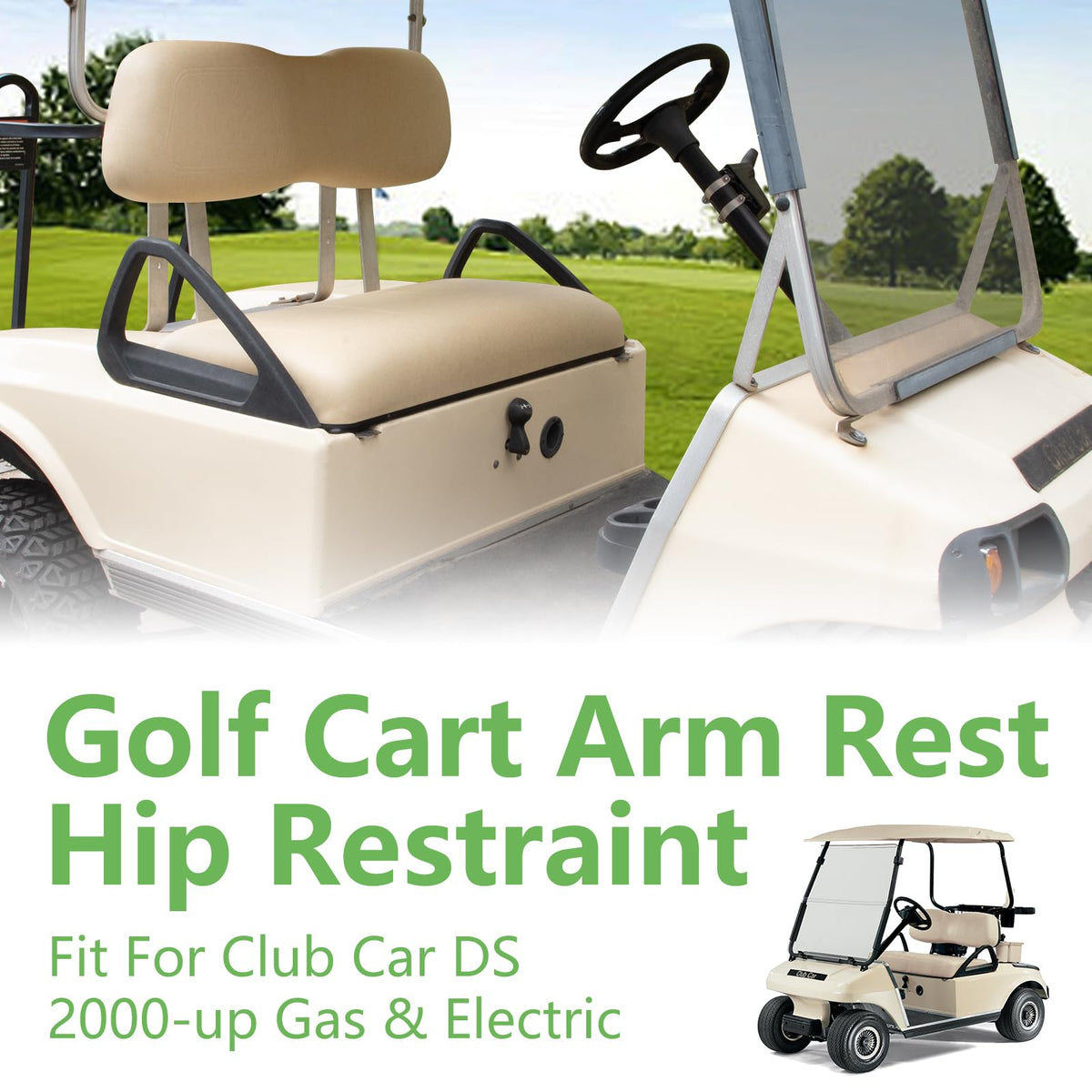 HEOHOU arm rest hip restraint mounted on Club Car DS demonstrating stable support